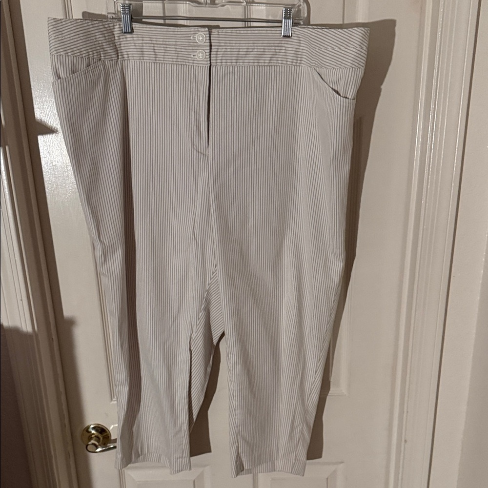 Light Khaki and White Pinstripe Cropped Pants